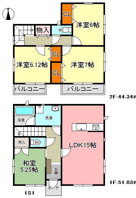Floor plan. 24,900,000 yen, 4LDK, Land area 182.71 sq m , It is a building area of ​​95.37 sq m 1 Building.