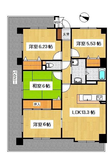 Floor plan. 4LDK, Price 13.8 million yen, Occupied area 78.96 sq m , Balcony area is 28.93 sq m 3 sided balcony.