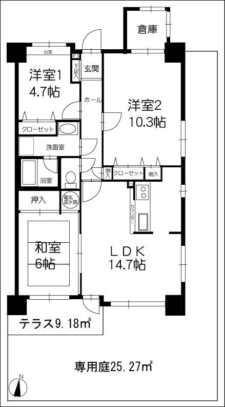Floor plan. 3LDK, Price 12.5 million yen, Occupied area 73.13 sq m