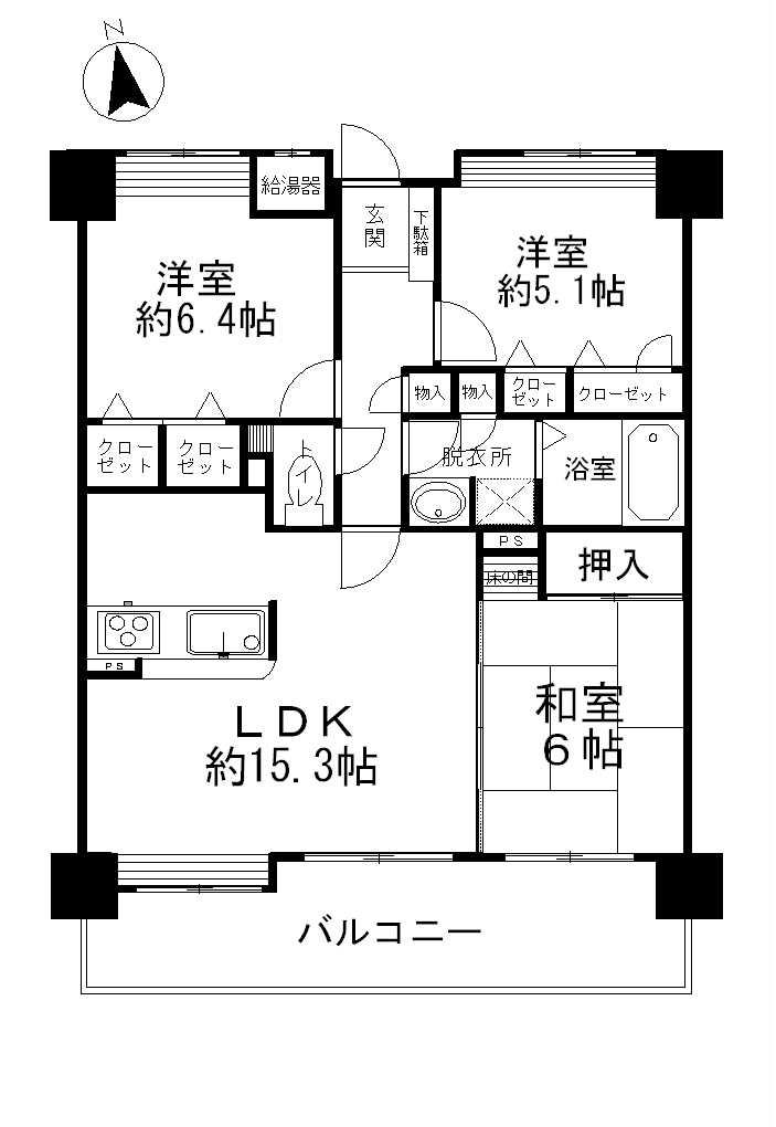 Floor plan. 3LDK, Price 6.6 million yen, Occupied area 72.52 sq m , Balcony area 14.58 sq m