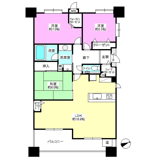 Floor plan. 3LDK, Price 17.8 million yen, Occupied area 84.26 sq m , Balcony area 12.6 sq m H19_nenchiku! H25_nen'naisorifomusumi!