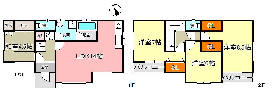 Floor plan. 22,800,000 yen, 4LDK, Land area 184.55 sq m , It is a building area of ​​93.96 sq m 3 Building.