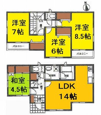 Floor plan. 22,800,000 yen, 4LDK, Land area 184.56 sq m , Building area 93.96 sq m