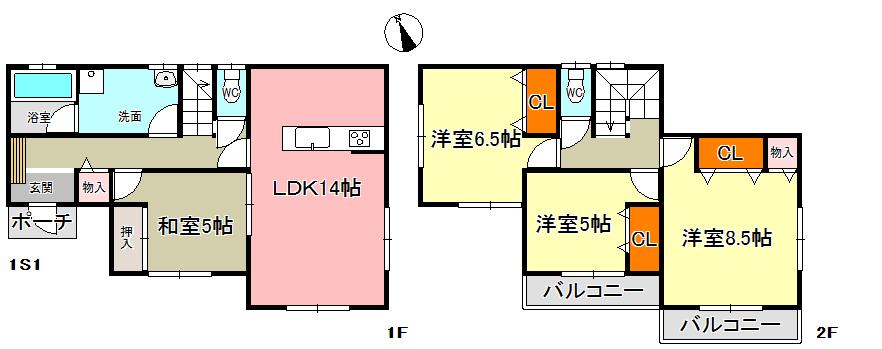 Floor plan. 23.8 million yen, 4LDK, Land area 184.41 sq m , It is a building area of ​​97.2 sq m 2 Building.