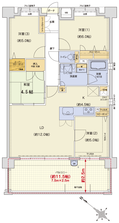 Floor: 4LDK + Mrs.C + SC, occupied area: 78.48 sq m, Price: 24.6 million yen ~ 26.7 million yen