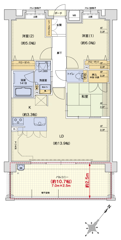 Floor: 3LDK, occupied area: 70.43 sq m, Price: 21.9 million yen ~ 22,700,000 yen
