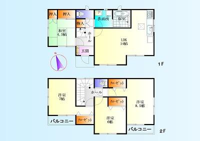 Floor plan. 22,800,000 yen, 4LDK, Land area 164.55 sq m , Building area 93.96 sq m this floor plan is, It has decided to "separate private room" floor plan with the image of the (^_^) / Often your family size ・ Children's is also large ・ The future is the floor plan suited for your family, such as live events and their parents (^_^) /