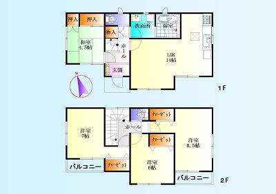 Floor plan. 22,800,000 yen, 4LDK, Land area 164.55 sq m , Building area 93.96 sq m this floor plan is, It has decided to "separate private room" floor plan with the image of the (^_^) /  Often your family size ・ Children's is also large ・ The future is the floor plan suited for your family, such as live events and their parents (^_^) /