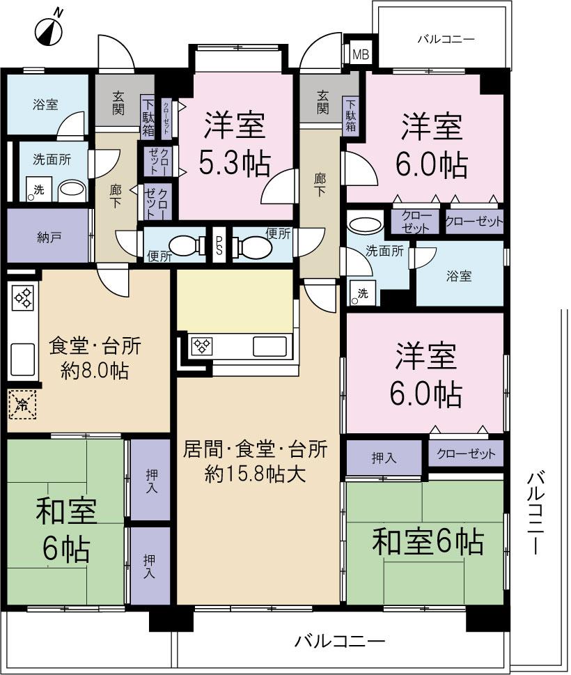 Floor plan. 5LDK + S (storeroom), Price 20.8 million yen, Footprint 123.12 sq m , Balcony area 28.78 sq m
