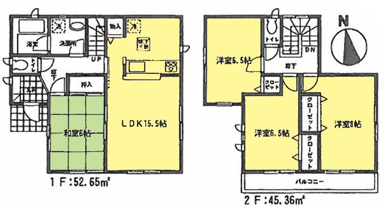 Floor plan. 24,800,000 yen, 4LDK, Land area 184.41 sq m , Building area 98.01 sq m 4LDK