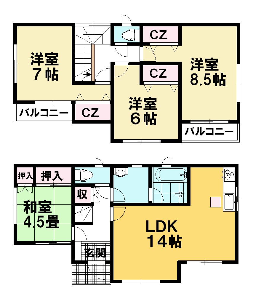 Floor plan. 24,800,000 yen, 4LDK, Land area 184.56 sq m , Building area 93.96 sq m
