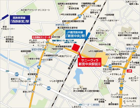 Local guide map. In town "Shingu" that combines the lively and relaxed, Detached houses of Nishitetsu is born.