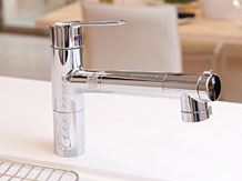 Kitchen.  [Single lever mixing faucet] The counter type of kitchen can enjoy conversation while cooking, Stylish and functional beauty full of design. It adopts advanced equipment, Ease of use was also pursued. (Same specifications)