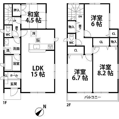 Floor plan. 16.8 million yen, 4LDK, Land area 153.95 sq m , Building area 96.39 sq m
