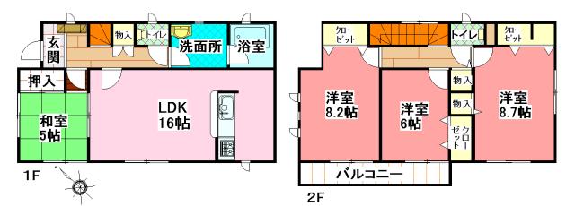 Floor plan. (3 Building), Price 23.8 million yen, 4LDK, Land area 173.08 sq m , Building area 103.68 sq m
