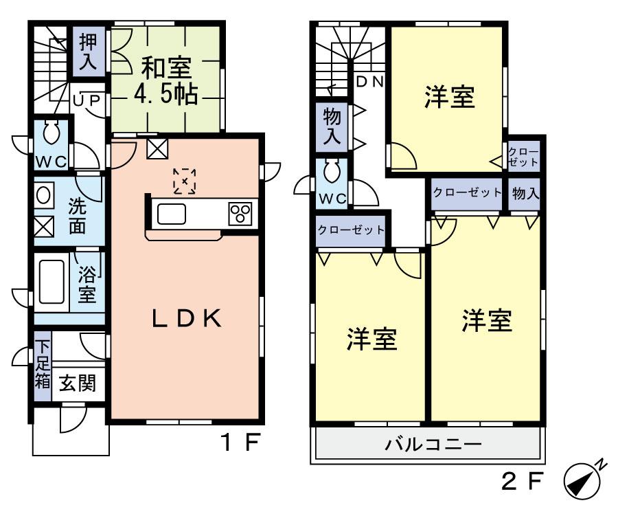 Floor plan. 15.8 million yen, 4LDK, Land area 153.95 sq m , Building area 96.39 sq m