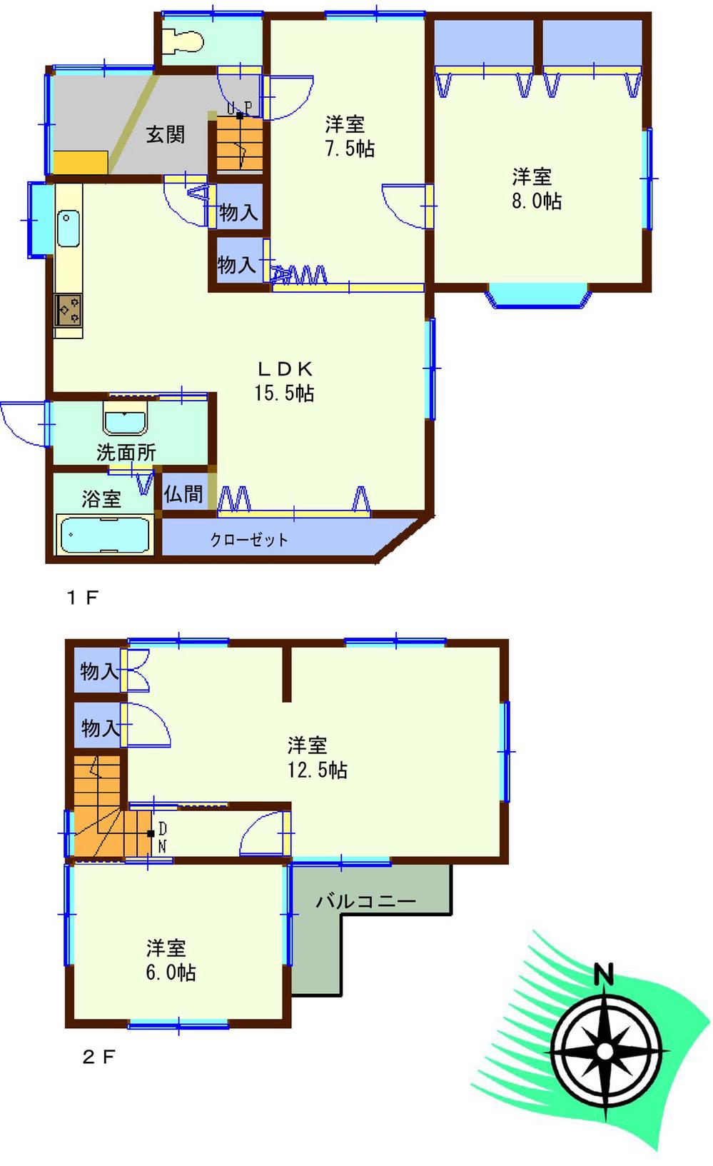 Floor plan. 12.8 million yen, 4LDK, Land area 182.05 sq m , It is a building area of ​​113.44 sq m easy-to-use floor plan. 