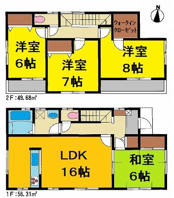 Floor plan. 22,980,000 yen, 4LDK, Land area 197.41 sq m , Building area 105.99 sq m