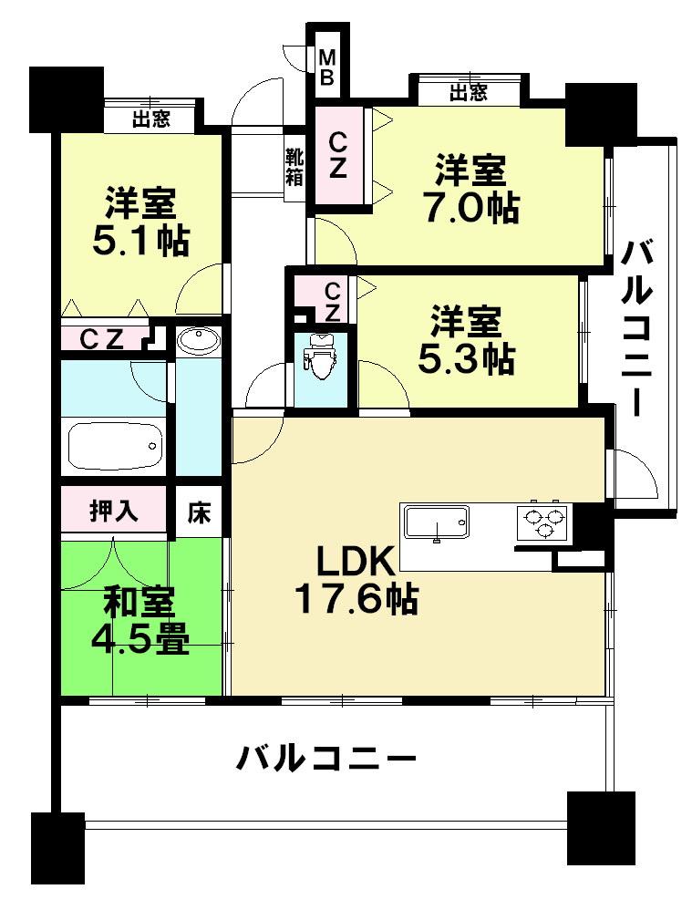 Floor plan. 4LDK, Price 20.8 million yen, Footprint 83.4 sq m , Balcony area 23.82 sq m