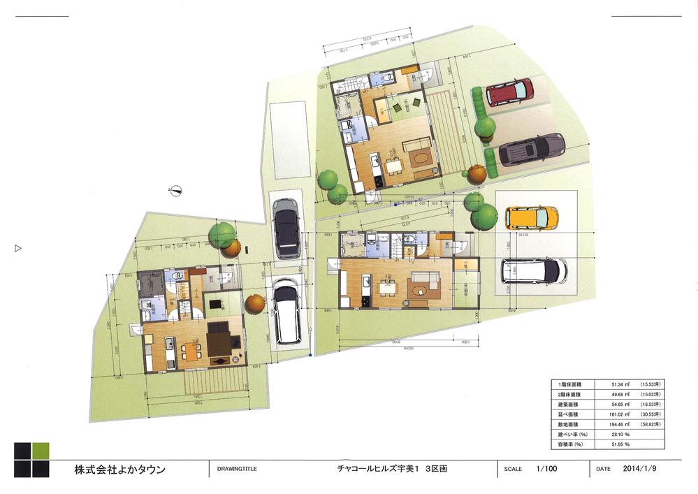Compartment figure. Land price 6.8 million yen, Land area 224.42 sq m all three compartments