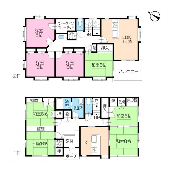 Floor plan. 23.8 million yen, 8LDK, Land area 179.41 sq m , Building area 183.52 sq m 2 households facing