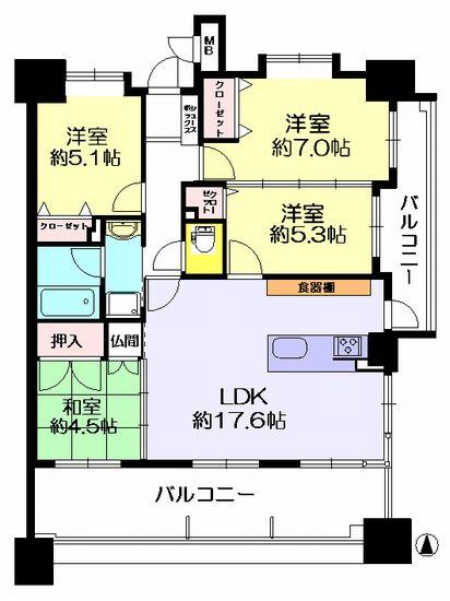 Floor plan. 4LDK, Price 21.9 million yen, Footprint 83.4 sq m , Balcony area 23.82 sq m