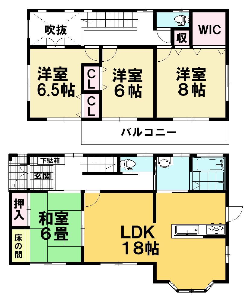Floor plan. 21,800,000 yen, 4LDK + S (storeroom), Land area 206.74 sq m , Building area 110.95 sq m
