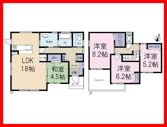 Floor plan. 19,800,000 yen, 4LDK, Land area 165.42 sq m , Building area 104.75 sq m land area 165.42 square meters. Building area 104.75 square meters. Walk up to Umi Station 20 minutes. The nearest bus stop is a 1-minute walk away.