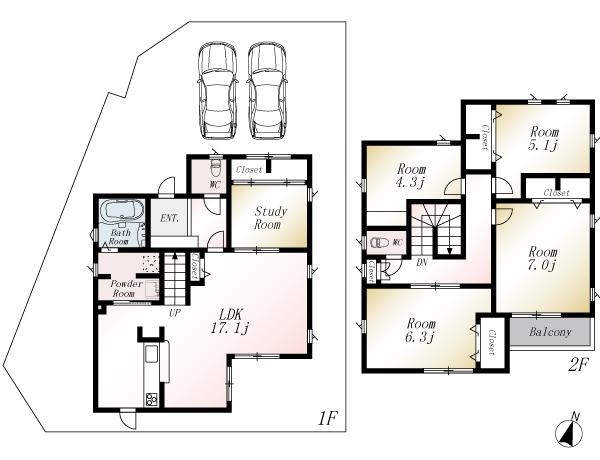 Floor plan. (No. 1 point), Price 35,300,000 yen, 4LDK, Land area 198.35 sq m , Building area 107.22 sq m