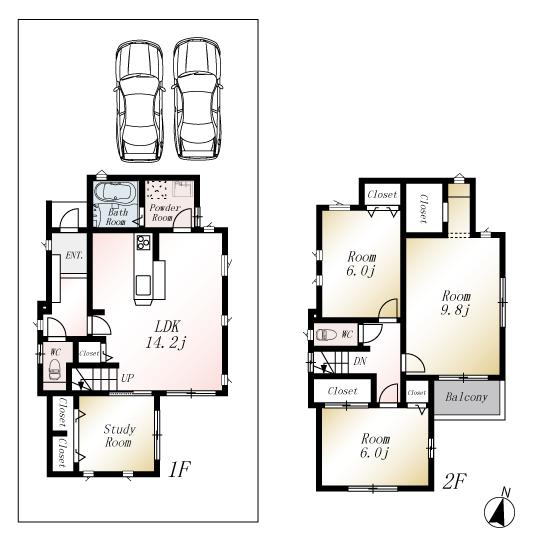 Floor plan. (No. 6 locations), Price 27,800,000 yen, 4LDK, Land area 138.53 sq m , Building area 98.23 sq m