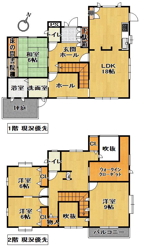 Floor plan. 36,800,000 yen, 4LDK, Land area 198.54 sq m , It is open-minded interior with a building area of ​​159.85 sq m atrium!  Meter module
