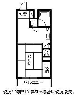 Floor plan. 1DK, Price 1.8 million yen, Occupied area 28.07 sq m