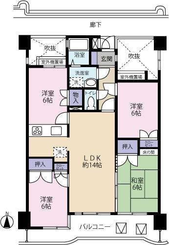 Floor plan. 4LDK, Price 13.8 million yen, Occupied area 73.36 sq m , Balcony area 10.7 sq m