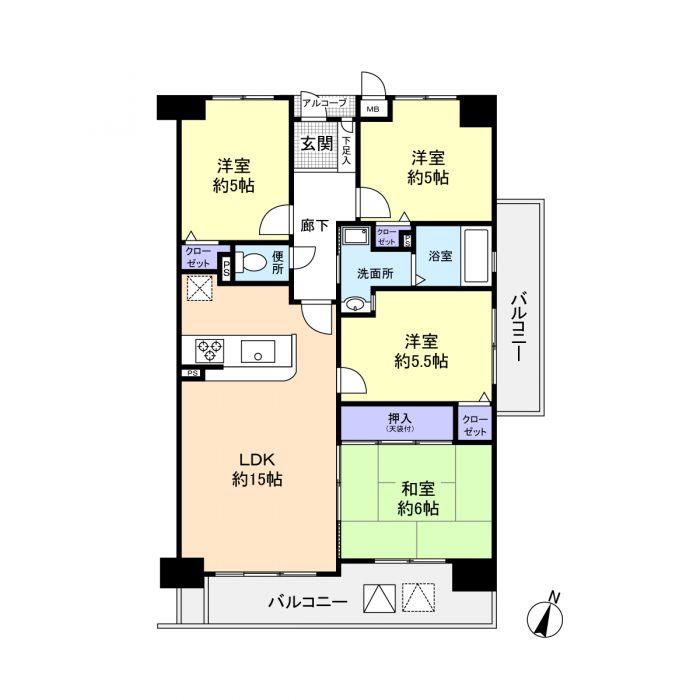 Floor plan. 4LDK, Price 16.5 million yen, Occupied area 80.25 sq m , Balcony area 14.79 sq m