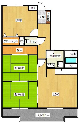 Floor plan. 3LDK, Price 4.9 million yen, Occupied area 70.38 sq m , Balcony area 10.8 sq m