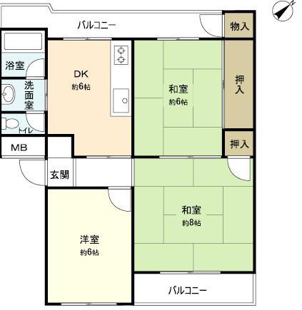 Floor plan. 3DK, Price 3.5 million yen, Occupied area 51.45 sq m , Balcony area 7.79 sq m