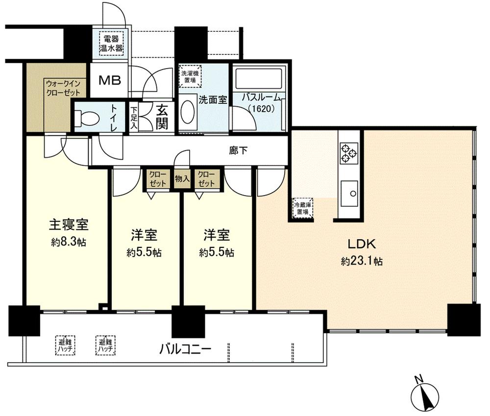 Floor plan. 3LDK, Price 37,800,000 yen, Footprint 92.3 sq m , Balcony area 14.1 sq m