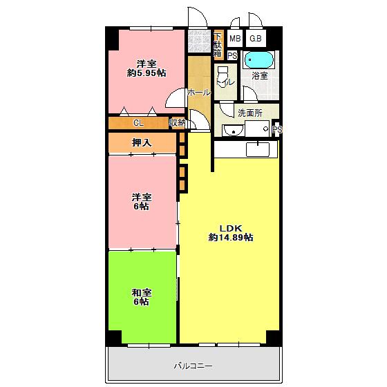 Floor plan. 3LDK, Price 7.8 million yen, Footprint 75.6 sq m , Balcony area 8.37 sq m