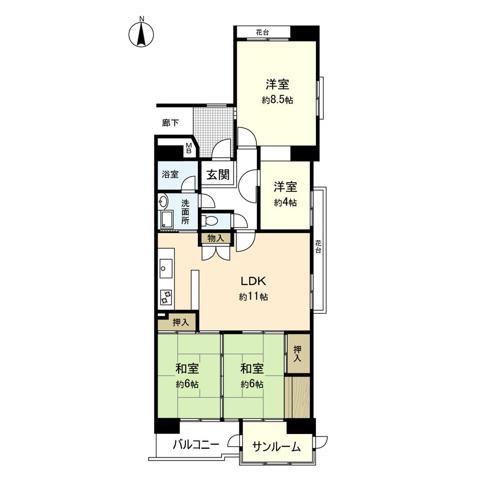 Floor plan. 4LDK, Price 18.5 million yen, Footprint 94.2 sq m , Balcony area 6.06 sq m