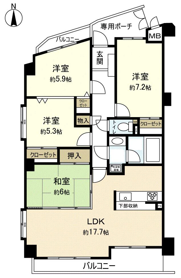 Floor plan. 4LDK, Price 17.8 million yen, Occupied area 89.64 sq m , Balcony area 10.37 sq m
