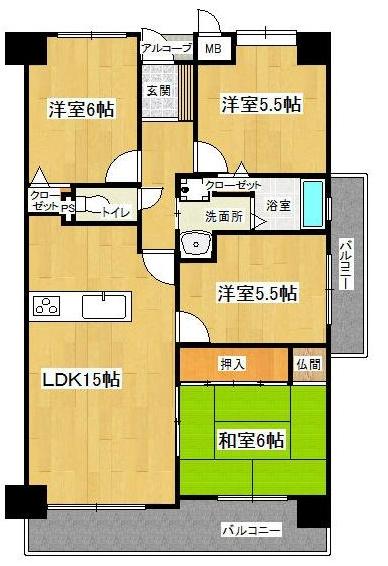 Floor plan. 4LDK, Price 16.5 million yen, Occupied area 80.25 sq m , Balcony area 14.49 sq m