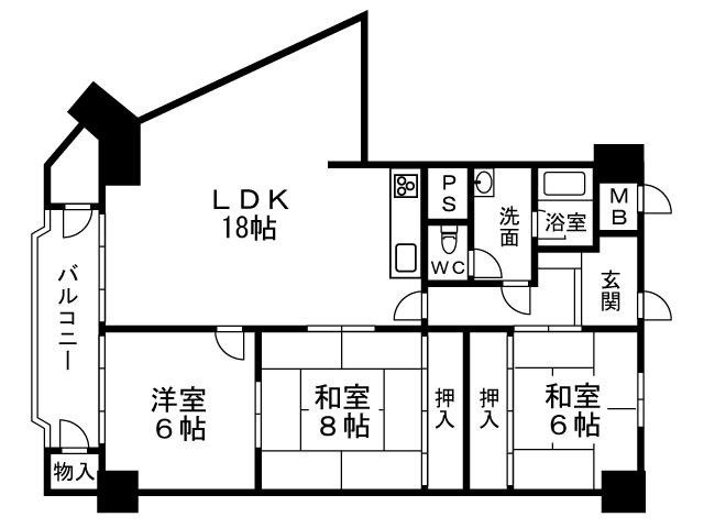 Floor plan. 3LDK, Price 5.5 million yen, Occupied area 87.97 sq m , Balcony area 7.21 sq m
