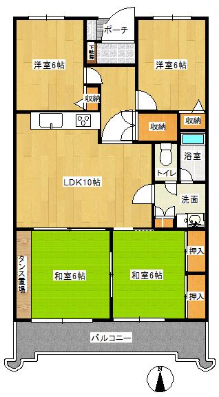 Floor plan. 4LDK, Price 11.9 million yen, Occupied area 68.77 sq m , Balcony area 8.96 sq m