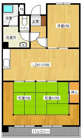 Floor plan. 3LDK, Price 3.95 million yen, Occupied area 57.88 sq m , Balcony area 7.64 sq m