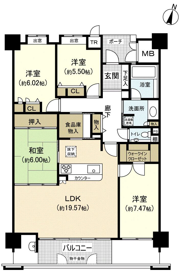 Floor plan. 4LDK, Price 21.3 million yen, Footprint 103.34 sq m , Balcony area 15.73 sq m