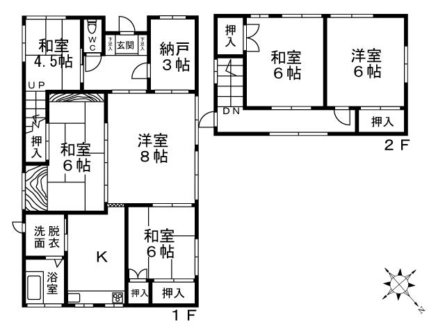 Floor plan. 4.5 million yen, 6K + S (storeroom), Land area 126.42 sq m , Building area 56.31 sq m