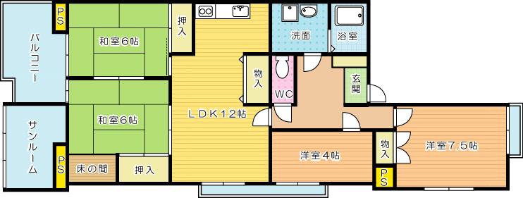 Floor plan. 4LDK, Price 18.5 million yen, Occupied area 89.22 sq m , Balcony area 6 sq m