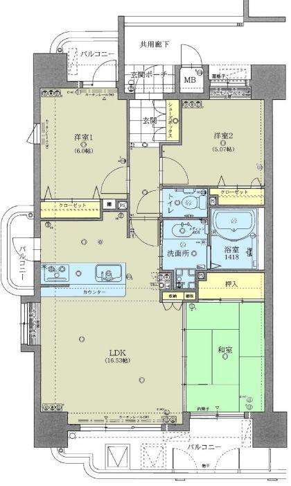 Floor plan. 3LDK, Price 18,800,000 yen, Occupied area 71.01 sq m , Balcony area 15.35 sq m