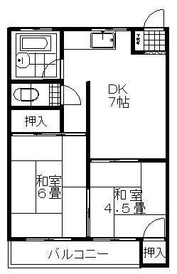 Floor plan. 2DK, Price 2.5 million yen, Occupied area 38.35 sq m , Balcony area 4.14 sq m
