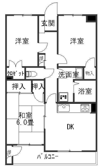 Floor plan. 3DK, Price 9.4 million yen, Footprint 57.28 a sq m south-facing veranda.